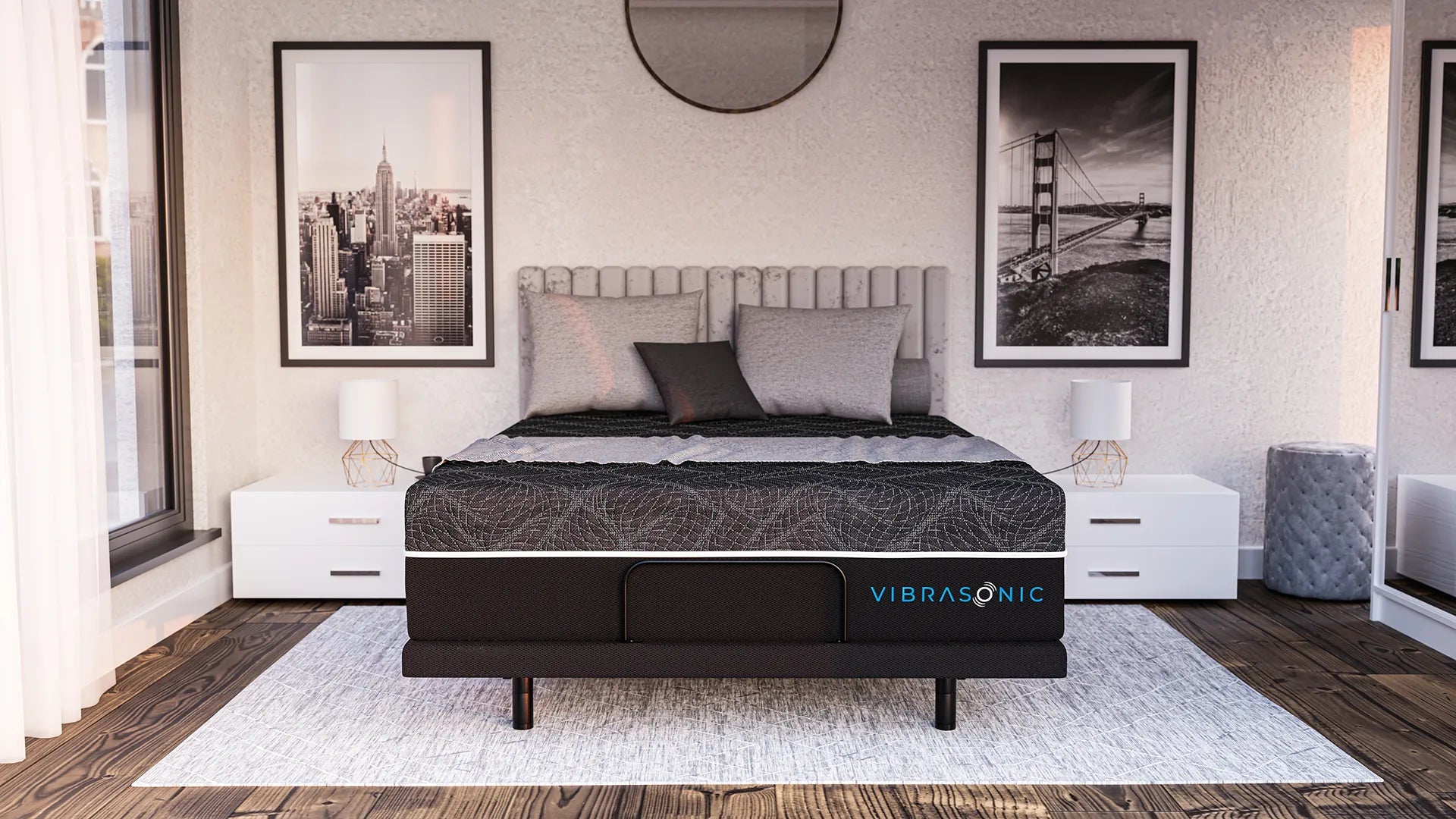 VibraSonic Memory Foam Mattress with Built-In Subwoofers and Adjustable Base System (Bundle)