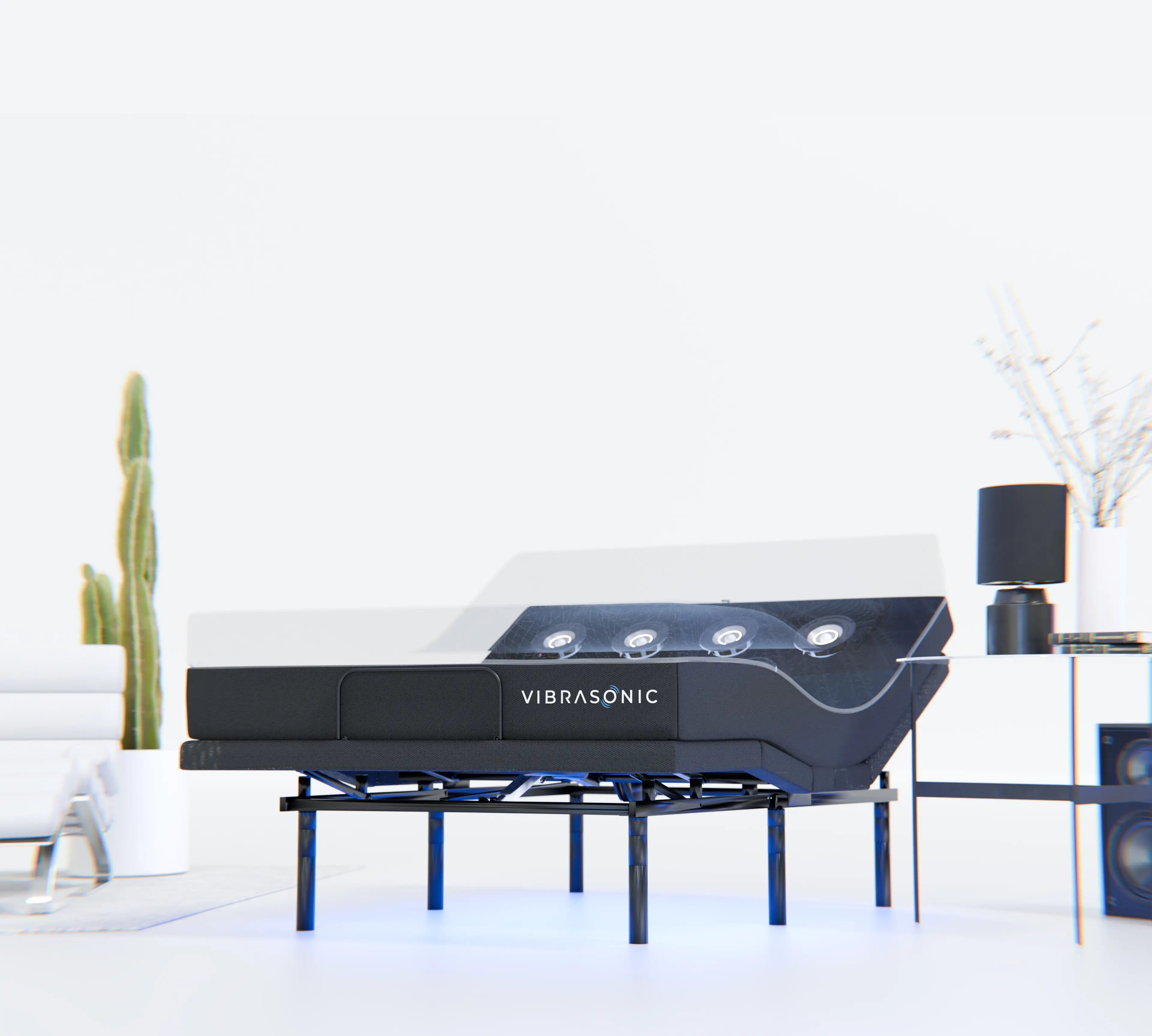 VibraSonic Memory Foam Mattress with Built-In Subwoofers and Adjustable Base System (Bundle)
